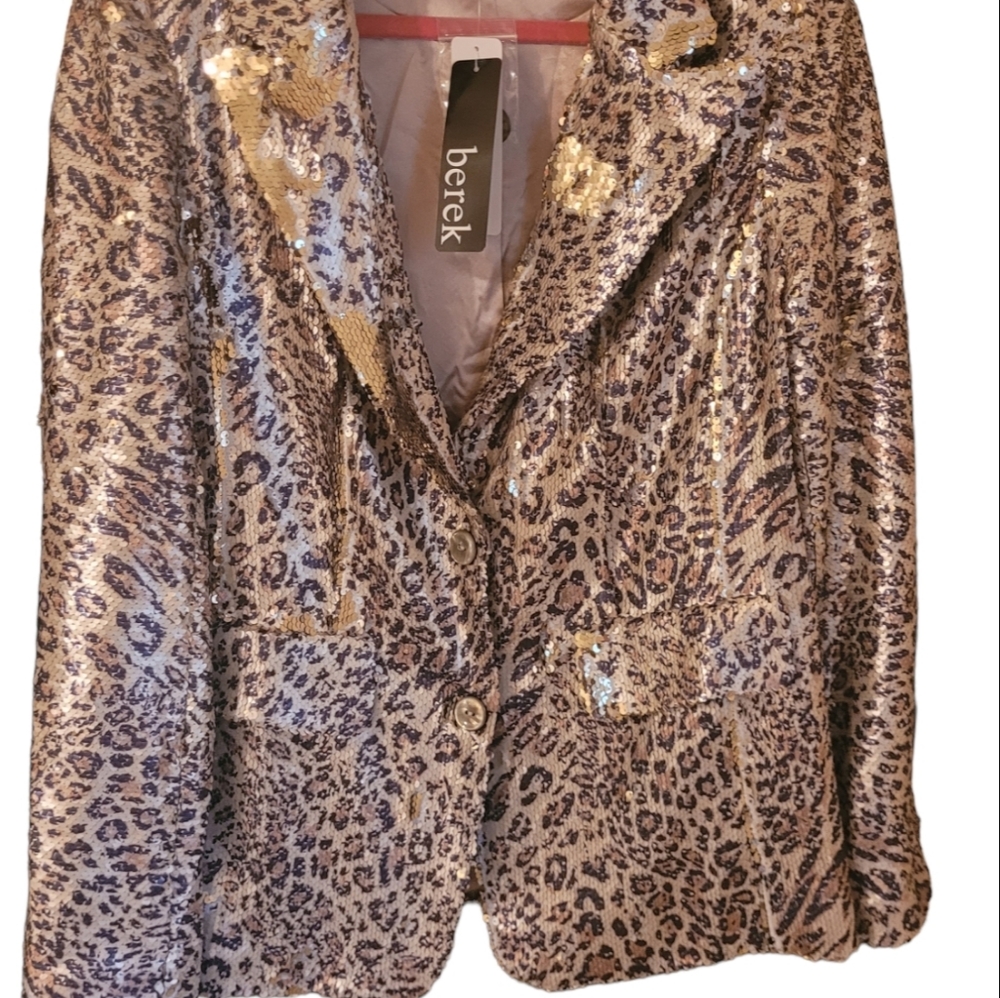 Berek Nwt Sequin Leopard Print Blazer Jacket - image 2
